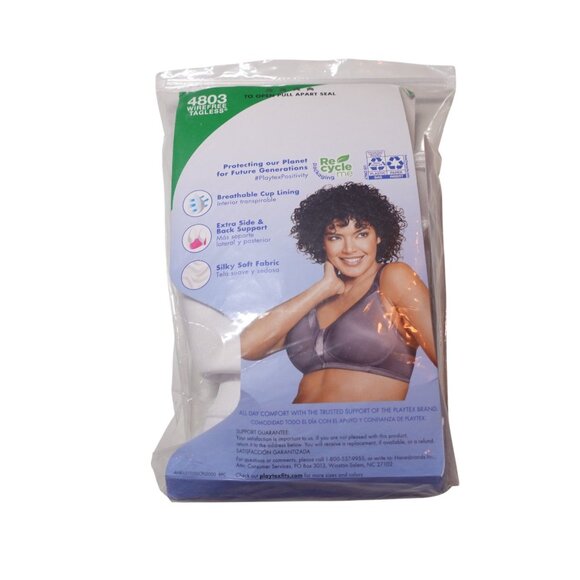 Playtex Full Figure 18 Hour Sleek & Smooth Wireless Bra Sz 44D White 4803 - Picture 9 of 10